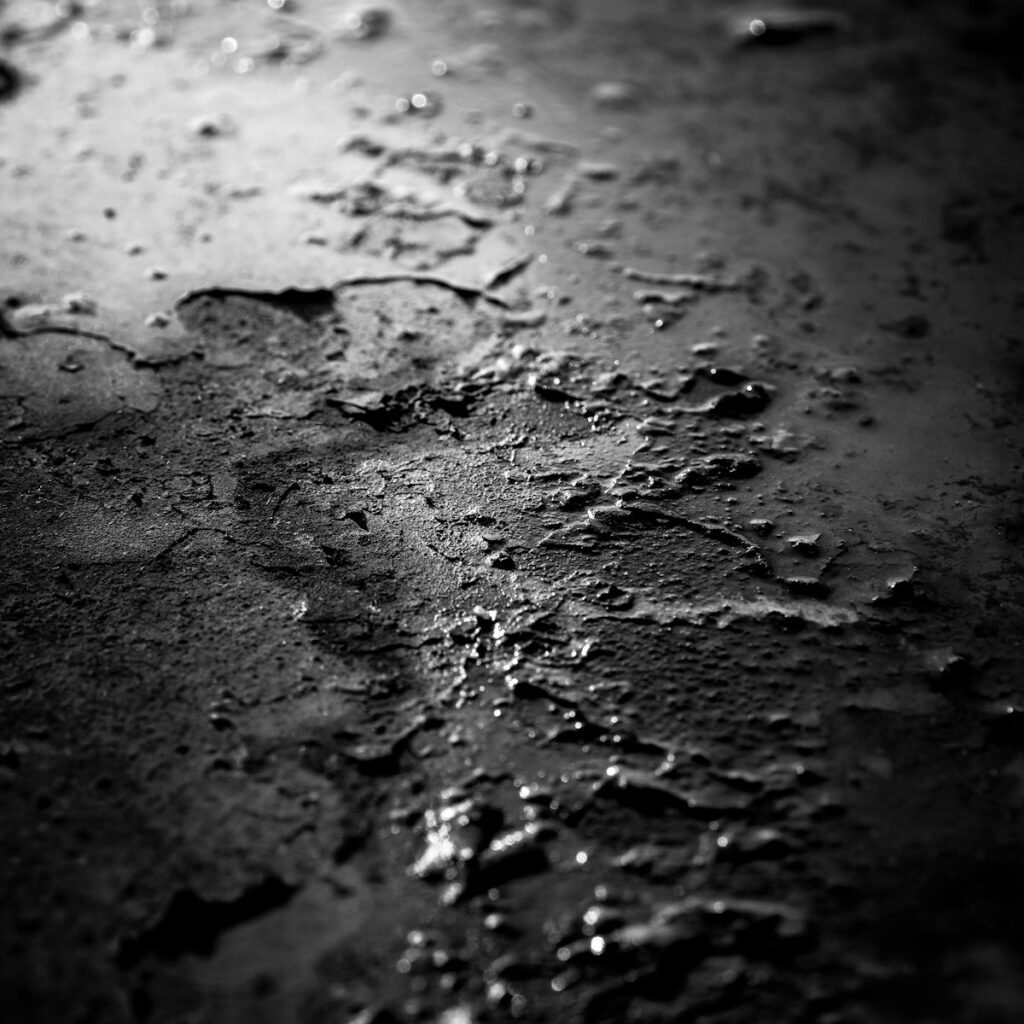 grayscale photo of wet sand